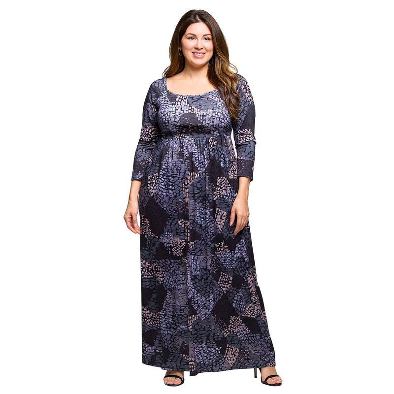 24 セブンコンフォート レディース トップス 衣装 つけ加える大きさ 帝国 マキシ Plusize 24Seven Comfort Apparelong Sleevempire Waist Maxi Dress Gray Multi 薄墨色