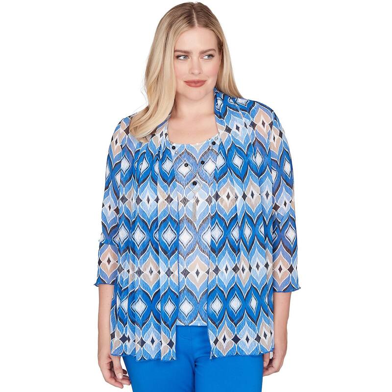 アルフレッド ダナー レディース トップス シャツ プチ メッシュ レース Petite Alfredunner Geometric Mesh 2-in-1 Top with Necklace Cobalt Blue ブルー