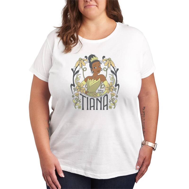 ディズニー レディース トップス Tシャツ フラワー柄 プラスサイズ フラワー グラフィック Plusize Disney Princess Tiana Floral Nouveau Graphic Tee White ホワイト