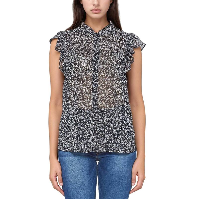プレイオネ レディース トップス ティーシャツ フラウンス シアー トップ Pleione Sheeruffle Button Front Blouse Black 黒いこと レディースファッション-シャツ・ブラウス