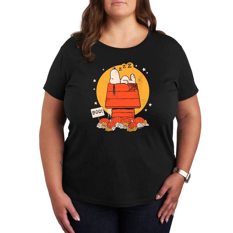アニメキャラクター レディース トップス Tシャツ プラスサイズ グラフィック Licensed Character Plusize Peanutsnoopy Halloween Dog House Graphic Tee Black ブラック