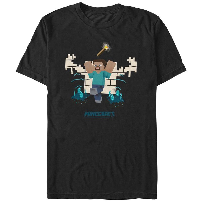 アニメ人となり メンズ トップス ティーシャツ 鳥打ち帽 ケープ グラフィック Licensed Character Men\u0027s Minecraft Escape Graphic Tee Black 黒いこと Tシャツ・カットソー-トップス-メンズファッション