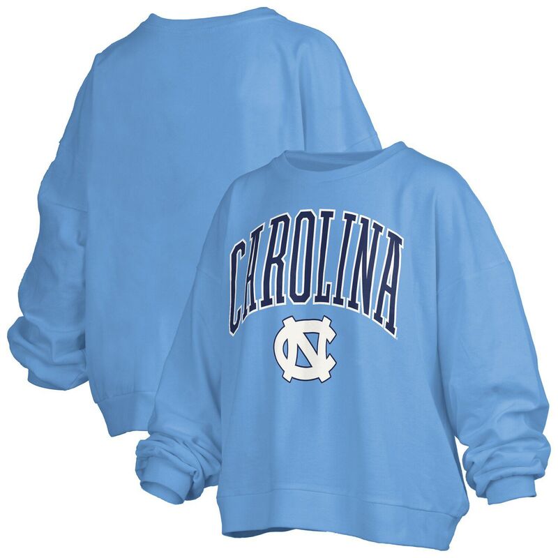 プレスボックス レディース トップス Tシャツ スウェット ロゴ ヒール Women's Pressbox Carolina Blue North Carolina Tar Heels Janise Arch Over Logo Waist Length Oversized Pullover Sweatshirt Unc Light ブルー｜ReVida 店