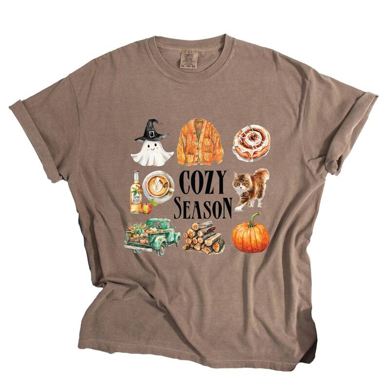 Simply Sage Market レディース トップス ティーシャツ グラフィック Simply Sage Market Cozy Season Watercolor Icons - Womens Garment Dyed Graphic T-Shirt Espresso トップス-レディースファッション-Tシャツ・カットソー