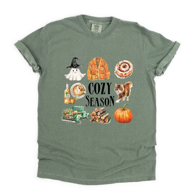 Simply Sage Market レディース トップス ティーシャツ グラフィック Simply Sage Market Cozy Season Watercolor Icons - Womens Garment Dyed Graphic T-Shirt Moss Tシャツ・カットソー-トップス