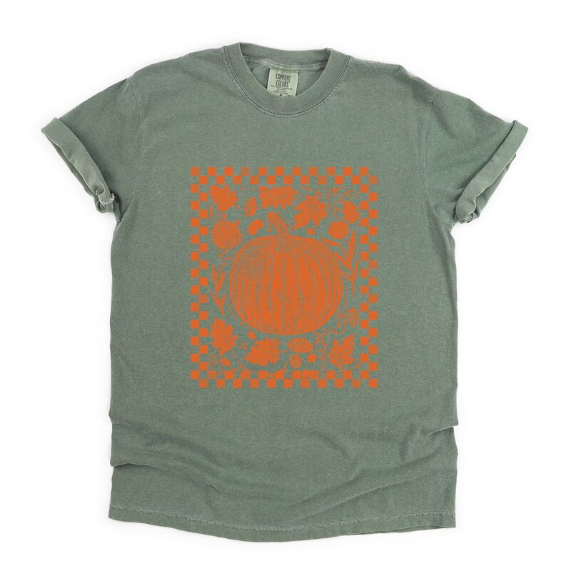 Simply Sage Market レディース トップス ティーシャツ グラフィック Simply Sage Market Pumpkin Checkeredistressed - Women\u0027s Garment Dyed Graphic T-Shirt Moss 照合のしるし トップス-Tシャツ・カットソー