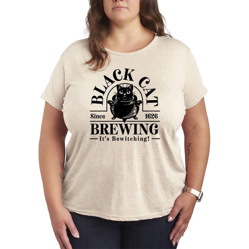 アンブランデッド レディース トップス Tシャツ プラスサイズ グラフィック Unbranded Plusize Black Cat Brewingraphic Tee Beige ベージュ
