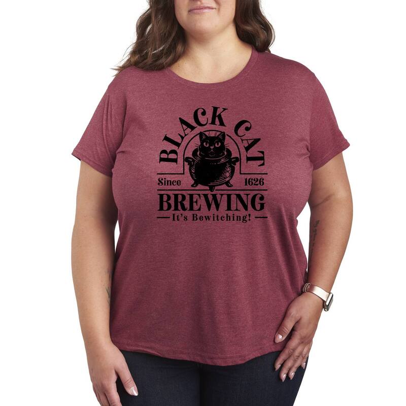 アンブランデッド レディース トップス Tシャツ プラスサイズ グラフィック Unbranded Plusize Black Cat Brewingraphic Tee Heather Dark Red ヘザー