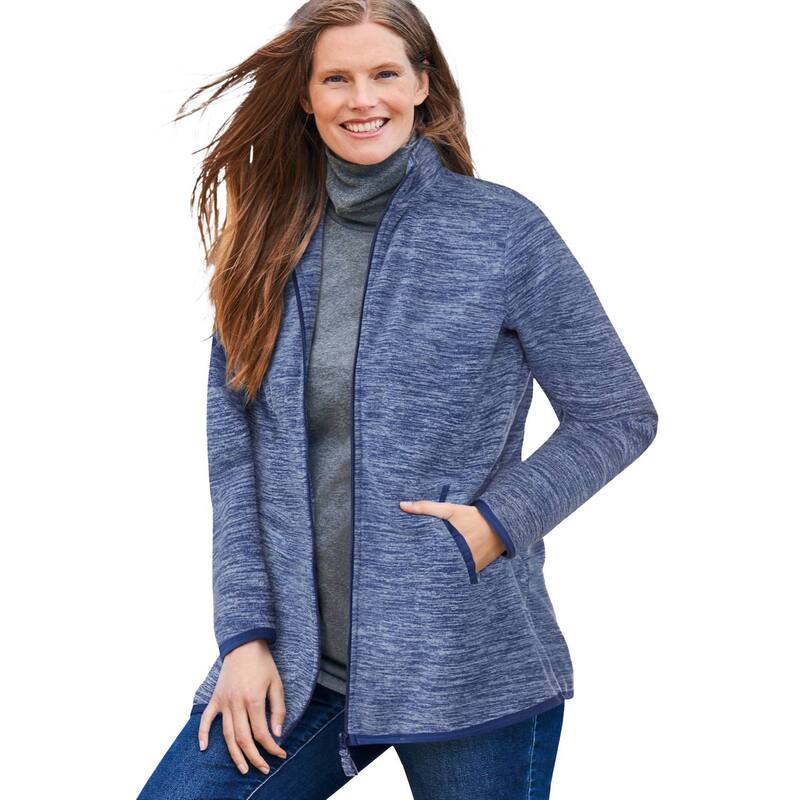成人女性 ウィズはたご屋 レディース アウター 上衣・上衣 つけ加える大きさ フリース Woman Within Plusize Zip-Front Microfleece Jacket Evening Blue Marled 青み