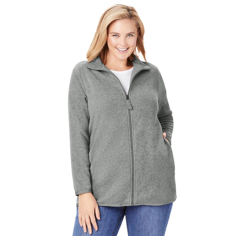 成人女性 ウィズはたご屋 レディース アウター 上衣・上衣 つけ加える大きさ フリース Woman Within Plusize Zip-Front Microfleece Jacket Medium Heather Grey 薄墨色