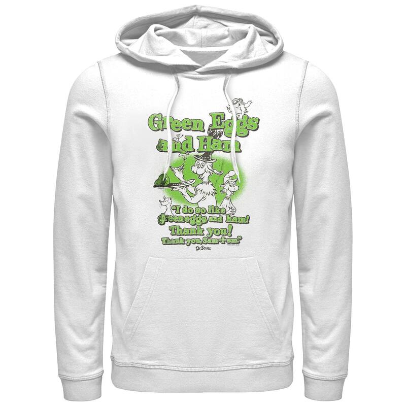 アニメ文字記号 メンズ トップス プルオーバー パーカー グラフィック Licensed Character Men\u0027s Dr. Seuss I Do So Like Green Eggs And Ham Graphic Hoodie White 白いこと