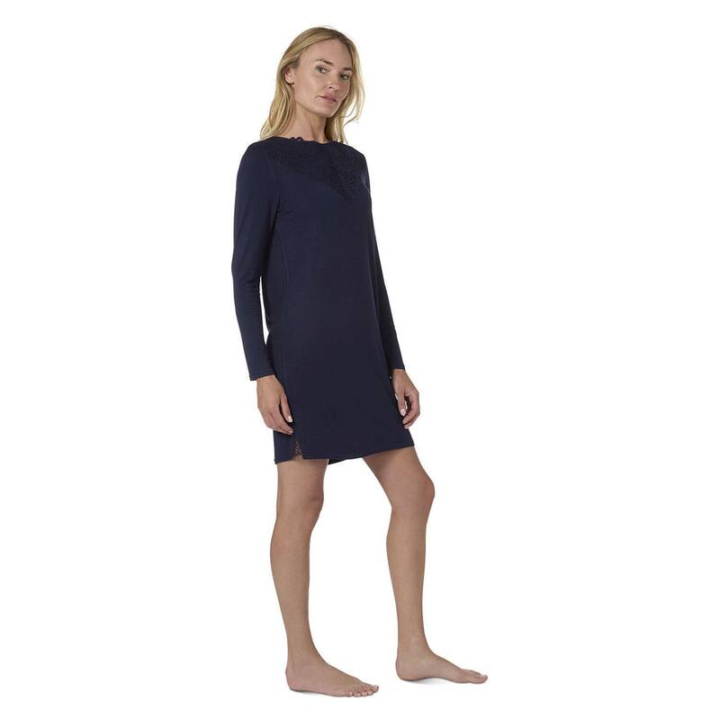 メモイ レディース トップス Tシャツ レース MeMoi Women's Lace Trimmed Night Shirt Navy ネイビー