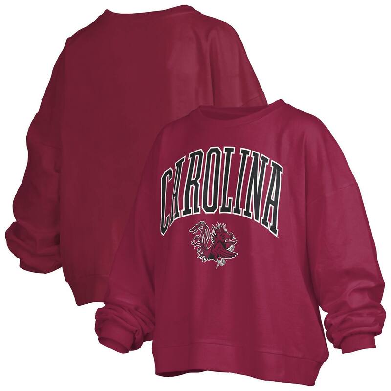 押し付けるボックス席 レディース トップス プルオーバー 流汗 ロゴタイプ Women\u0027s Pressbox Garnet South Carolina Gamecocks Janise Arch Over Logo Waist Length Oversized Pullover Sweatshirt Scred 赤いこと