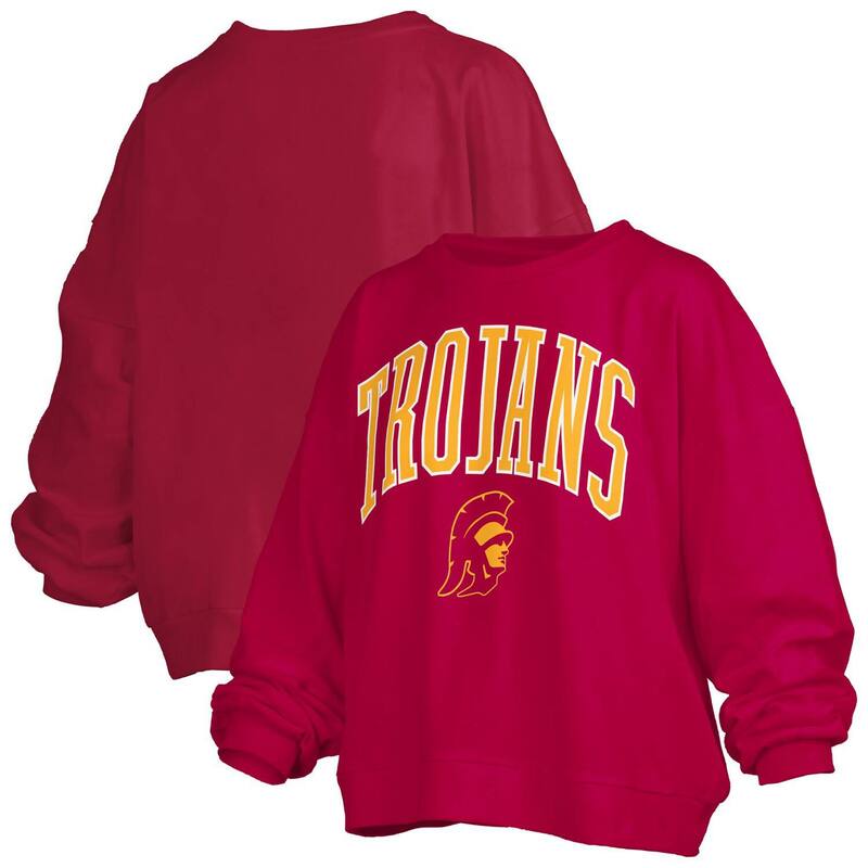 プレスボックス レディース トップス Tシャツ スウェット ロゴ Women's Pressbox Cardinal USC Trojans Janise Arch Over Logo Waist Length Oversized Pullover Sweatshirt Usc Red レッド