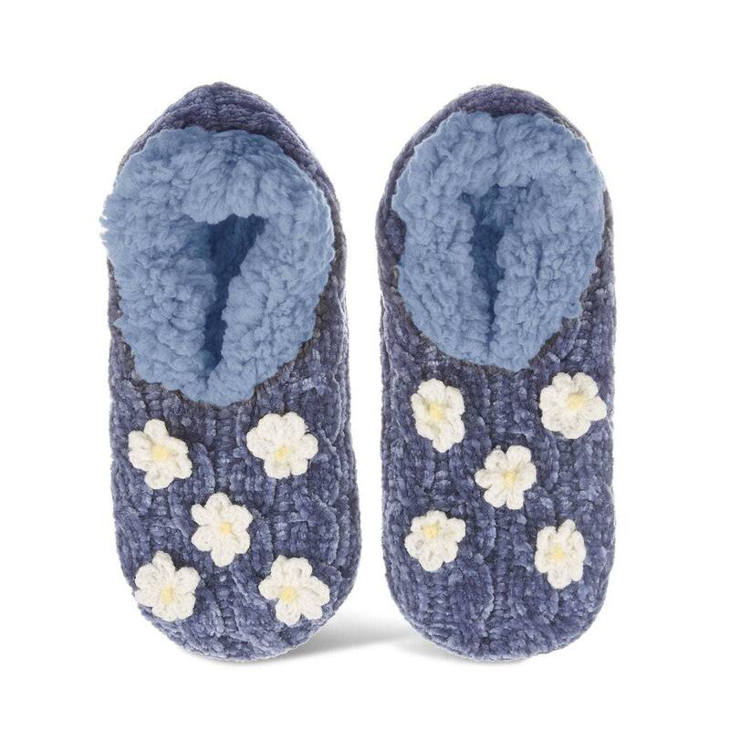 メモイ レディース シューズ サンダル MeMoi Women's Cozy Daisies Chenille Sherpa Lined Slippers Denim デニム