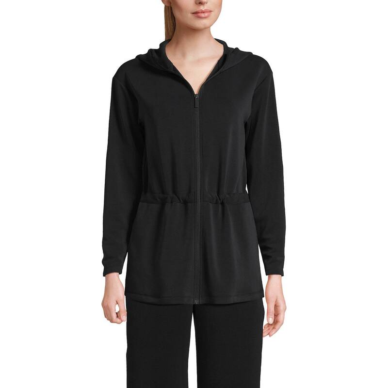 ランズエンド レディース トップス Tシャツ パーカー ジャケット Women's Lands' End Softestouch Zip-Up Tunic Hoodie Jacket Black ブラック｜ReVida 店