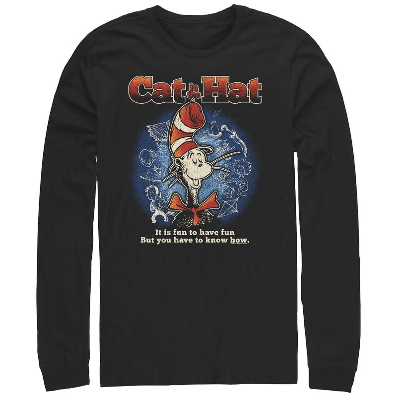 アニメキャラクター メンズ トップス Tシャツ グラフィック Licensed Character Men's Dr. Seuss The Cat In The Hat It Is Fun To Have Fun Long Sleeve Graphic Tee Black ブラック