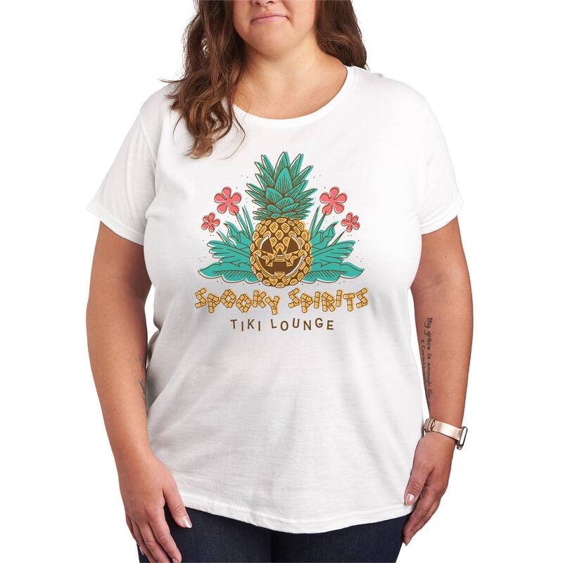 アニメキャラクター レディース トップス Tシャツ プラスサイズ グラフィック Licensed Character Plusize Spooky Spirits Tiki Lounge Graphic Tee White ホワイト