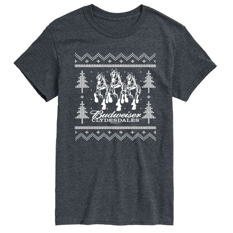 アニメキャラクター メンズ トップス Tシャツ トール セーター グラフィック Licensed Character Big & Tall Budweiser Clydesdales Ugly Sweater Graphic Tee Heather Charcoal チャコール
