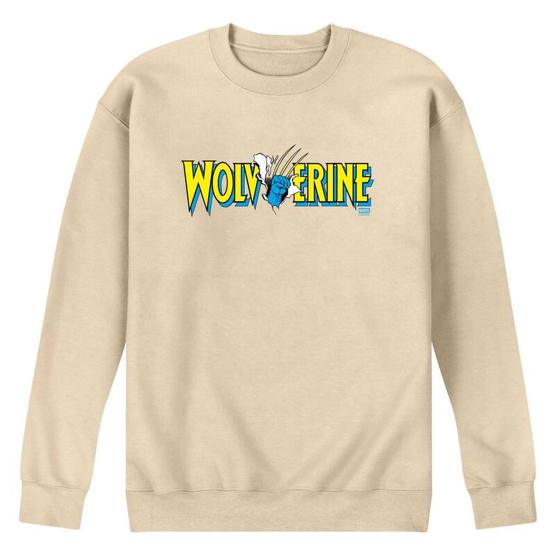 マーベル メンズ トップス ティーシャツ 流汗 ロゴタイプ フリース Men\u0027s Marvel Wolverine Claw Logo Fleece Sweatshirt Cream 皮膚軟化剤 Tシャツ・カットソー-トップス