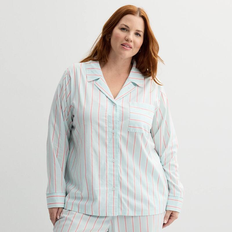 ソノマ レディース アンダーウェア ナイトウェア プラスサイズ Plusize Sonoma Goods For Life Woven Pajama Top Blue Stripe ブルー