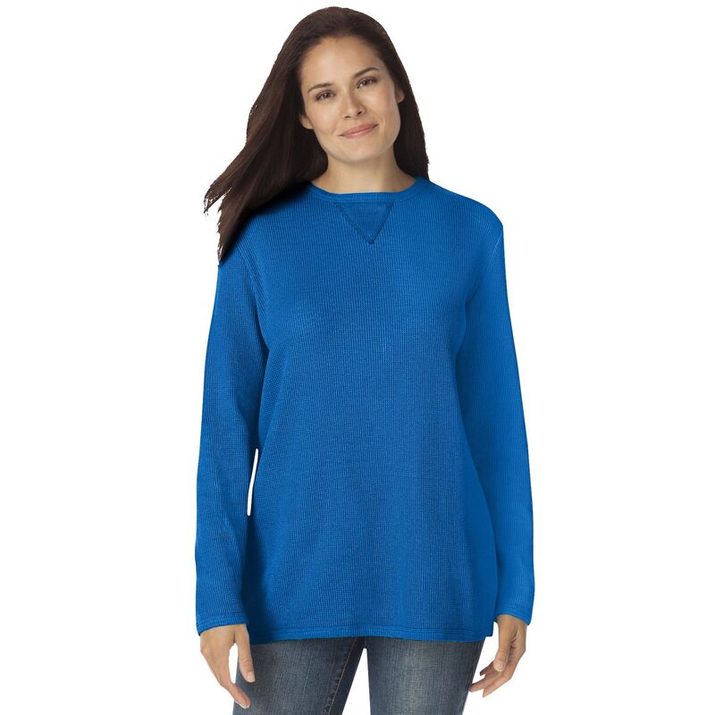 ウーマン ウィズイン レディース トップス Tシャツ プラスサイズ スウェット Woman Within Plusize Ultra Soft Waffle Thermal Sweatshirt Bright Cobalt コバルト｜ReVida 店