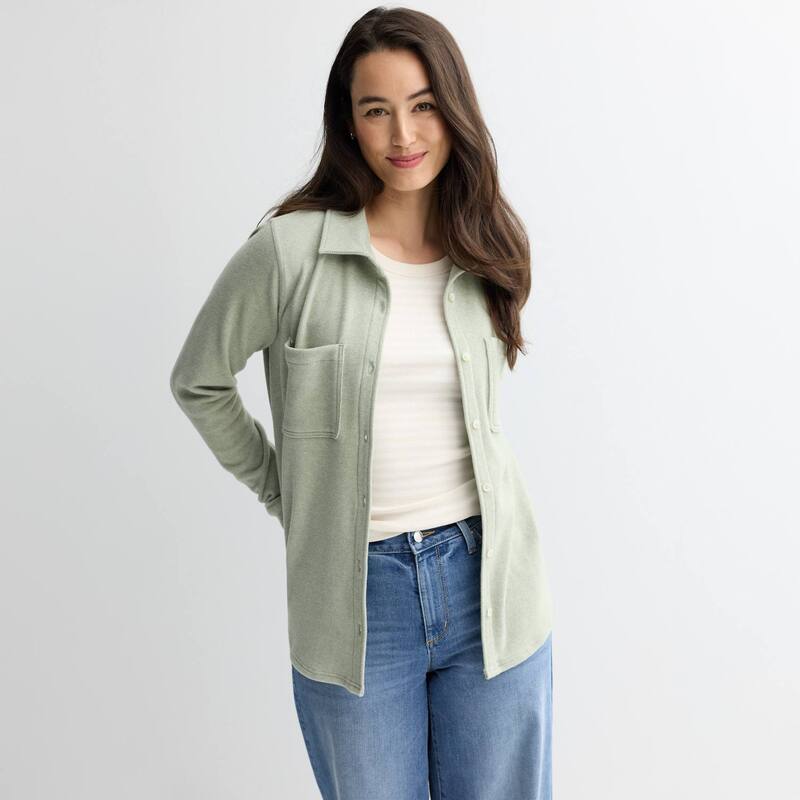 ソノマ レディース トップス シャツ ニット Women'sonoma Goods For Life Knit Plaid Shirt Medium Olive Twill オリーブ