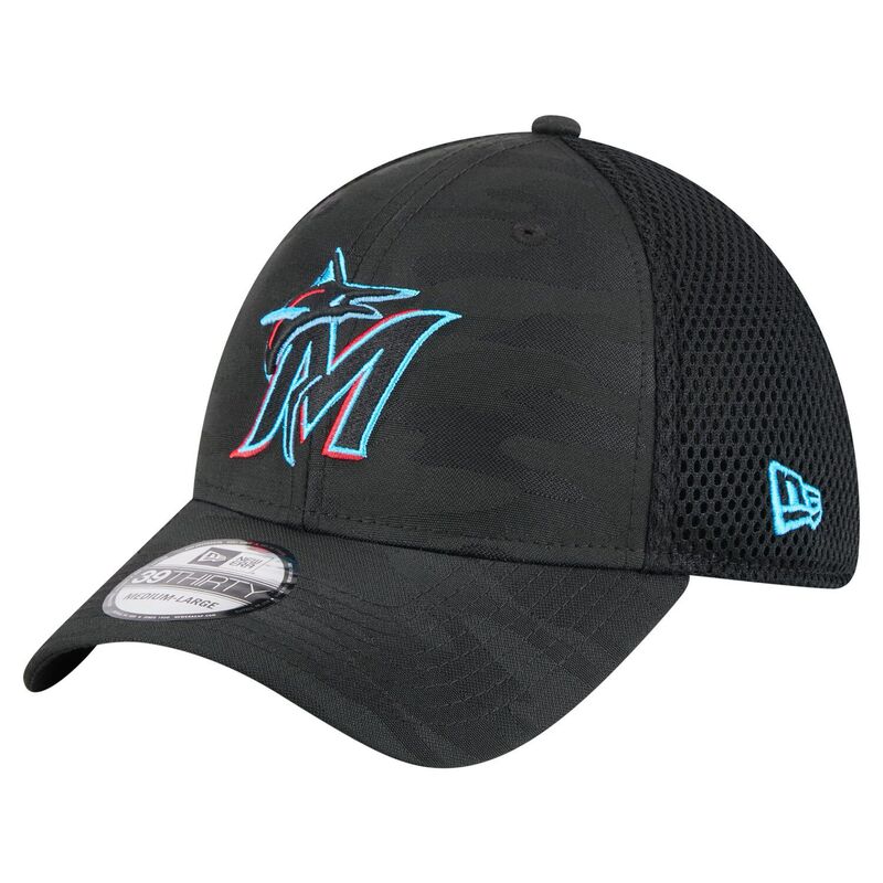 ニューエラ メンズ アクセサリー 帽子 Men's New Era Black Miami Marlinsubtle Camo 39THIRTY Flex Hat Mrl Black ブラック