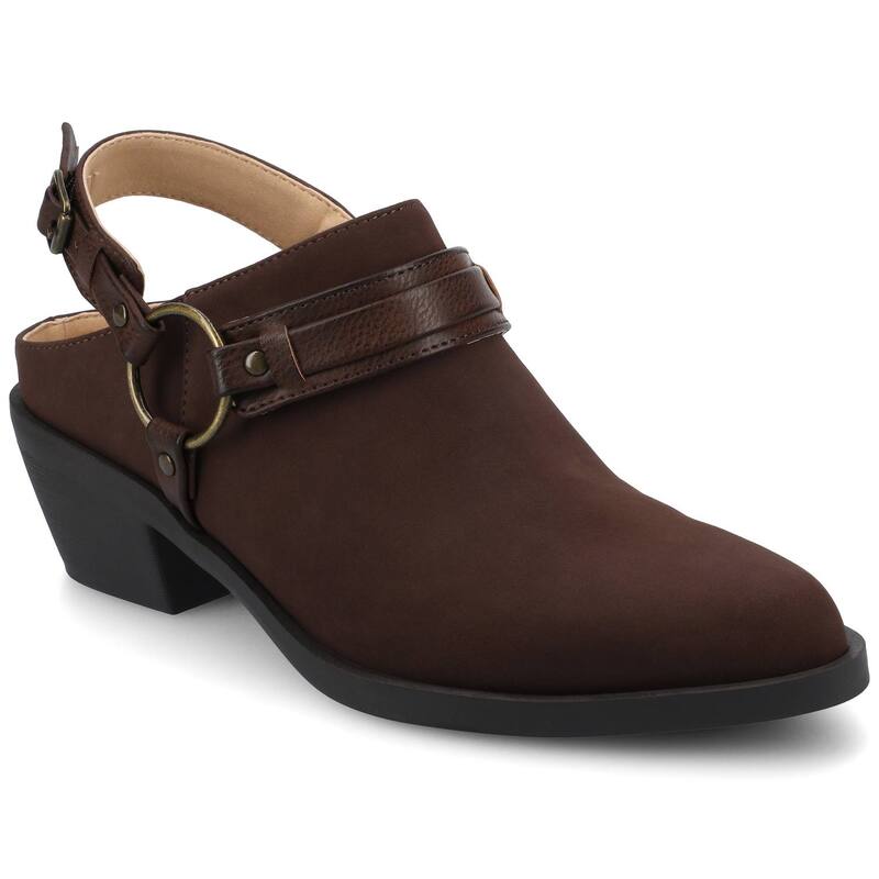ジャーニー レディース シューズ サンダル ヒール Journee Urbana Women's Pointed Toe Cuban Heel Strappy Mules Chocolate チョコレート