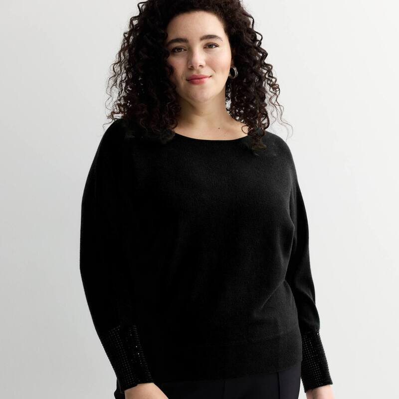 チェルシーアンドセオドール レディース アウター ニット・セーター プラスサイズ Plusize Chelsea & Theodore Long Dolman Sleeve Boat Neck Sweater Black ブラック 10,205円
