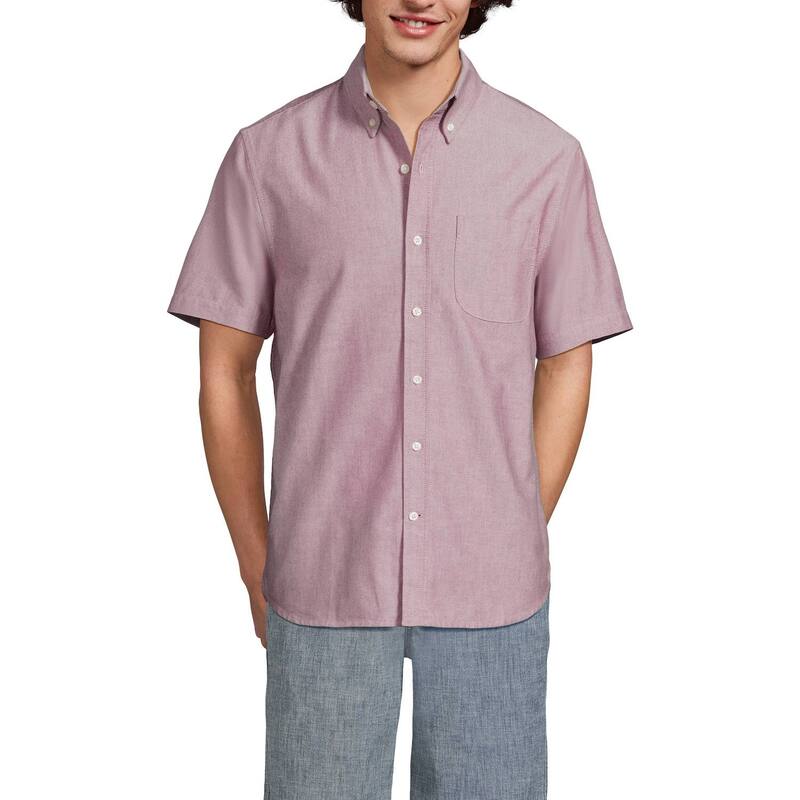 ランズエンド メンズ トップス Tシャツ オックスフォード Men's Lands' End Short Sleeve Sail Rigger Oxford Shirt Burgundy Spritz バーガンディ