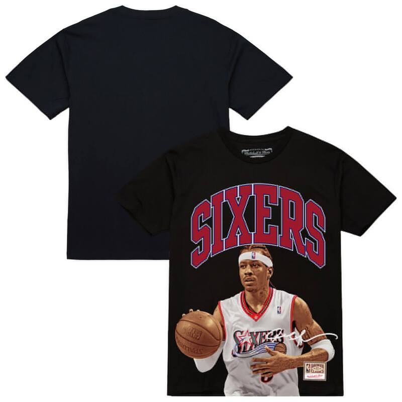 ミッチェル&ネス メンズ トップス Tシャツ Men's Mitchell & Ness Allen Iverson Black Philadelphia 76ers Hardwood Classics Player Arch T-Shirt 76r Black ブラック｜ReVida 店