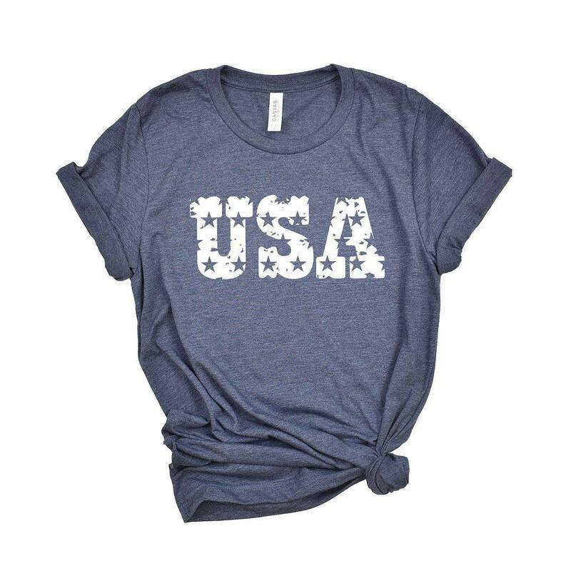 Simply Sage Market レディース トップス Tシャツ Simply Sage Market USA Distressed Starshort Sleeve Tee Heather Navy ヘザー｜ReVida 店