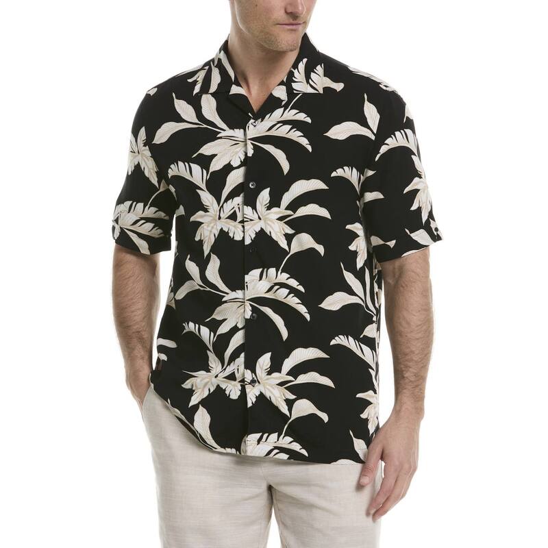 キューバベラ メンズ トップス Tシャツ プリント Men's Cubavera Short Sleeves Tropical Print Shirt Jet Black ブラック