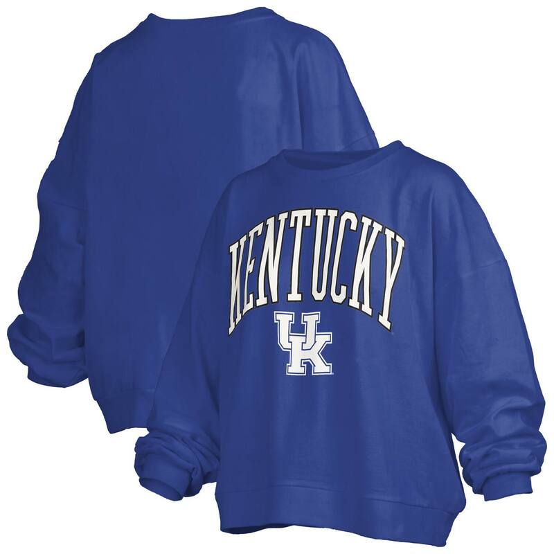 押し付けるボックス席 レディース トップス プルオーバー 流汗 ロゴタイプ Women\u0027s Pressbox Royal Kentucky Wildcats Janise Arch Over Logo Waist Length Oversized Pullover Sweatshirt Ken Blue 青み