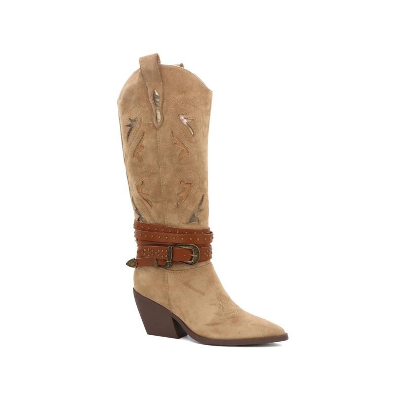 ヨキ レディース シューズ ブーツ・レインブーツ Yoki Gayle-57 Women's Buckle Band Knee-High Boots Beige ベージュ