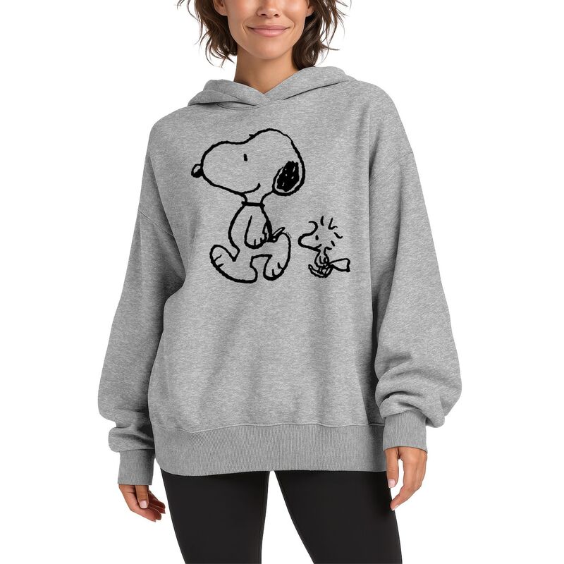 アニメキャラクター レディース トップス Tシャツ スウェット フリース パーカー Licensed Character Women's Peanutsnoopy & Woodstock Oversized Fleece Hoodie Sweatshirt Athletic Heather ヘザー｜ReVida 店