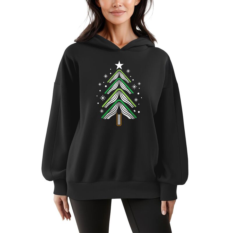 アニメキャラクター レディース トップス Tシャツ スウェット フリース パーカー Licensed Character Women's Book Christmas Tree Oversized Fleece Hoodie Sweatshirt Black ブラック