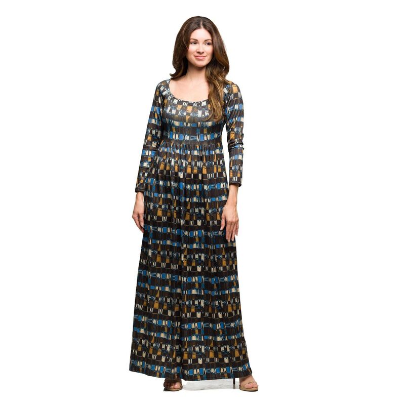 24 セブンコンフォート レディース トップス 衣装 刷り上げる 帝国 マキシ Women\u0027s 24Seven Comfort Apparel Print Long Sleevempire Waist Maxi Dress Brown Multi 赤銅色