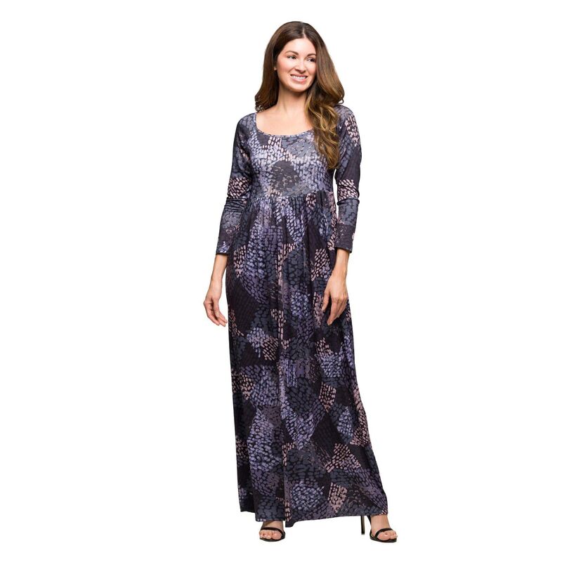 24 セブンコンフォート レディース トップス 衣装 刷り上げる 帝国 マキシ Women\u0027s 24Seven Comfort Apparel Print Long Sleevempire Waist Maxi Dress Gray Multi 薄墨色
