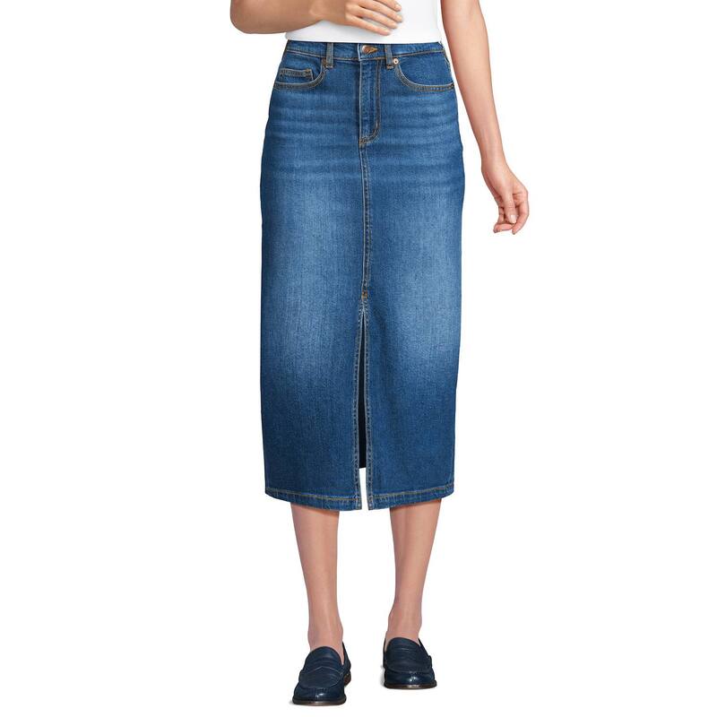 ランズエンド レディース ボトムスカート ミディ デニム Women's Lands' Endenimidi Column Skirt Indigo Tide Blue インディゴ