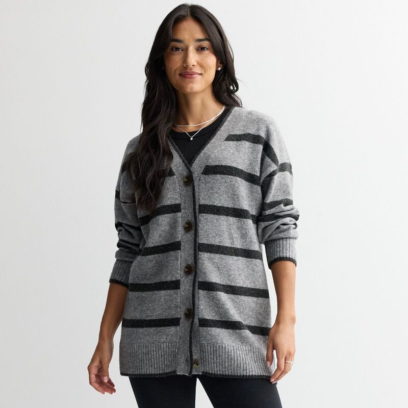 ソノマ レディース アウター ニット・セーター プチ カーディガン Petite Sonoma Goods For Life Striped Tunicardigan Grey Black Stripe ブラック