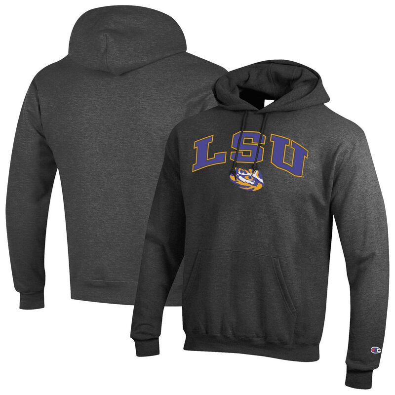チャンピオン メンズ トップス Tシャツ ロゴ パーカー Men'sChampion CharcoalSU Tigers Arch Over Logo Pullover Hoodie Lsu Charco チャコール｜ReVida 店
