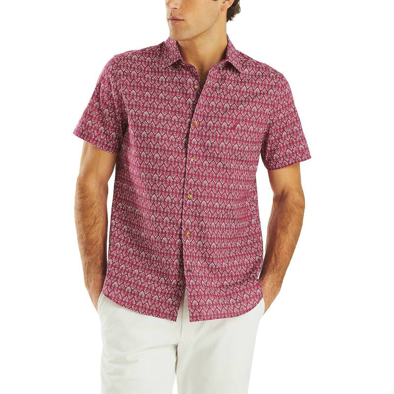ナウティカ メンズ トップス Tシャツ プリント 半袖 Men's Nautica Printed Short-Sleeve Camp Shirt Crimson クリムゾン