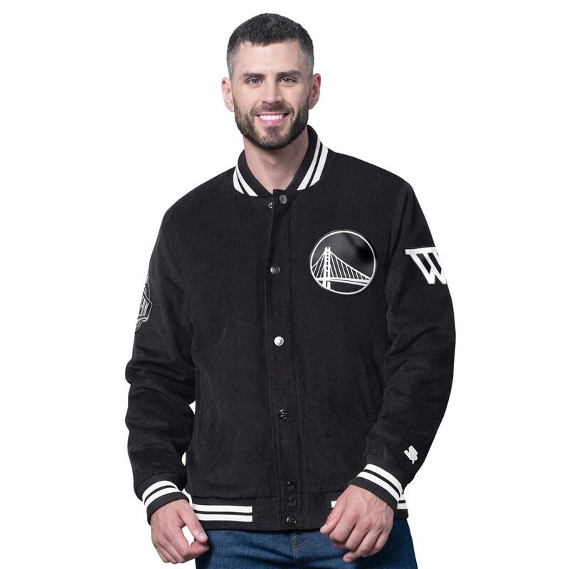 スターター メンズ アウター ジャケット・ブルゾン コーデュロイ Men'starter Black Golden State Warriors Blackout Corduroy Full-Snap Varsity Jacket War Black ブラック