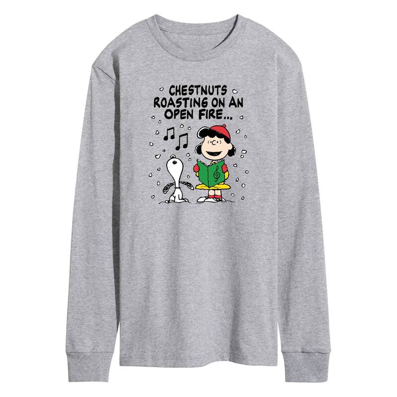 アニメキャラクター メンズ トップス Tシャツ グラフィック Licensed Character Men's Peanuts Lucy & Snoopy Christmas Carolong Sleeve Graphic Tee Heather Gray グレー