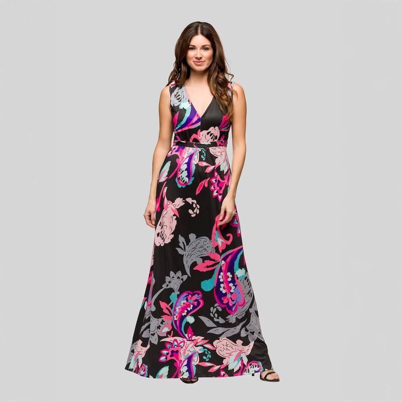 24 セブンコンフォート レディース トップス ワンピース Vネック ノースリーブ エンパイア マキシ Women's 24Seven Comfort Apparel V-Neck Sleeveless Empire Waist Maxi Dress Pink Multi ピンク