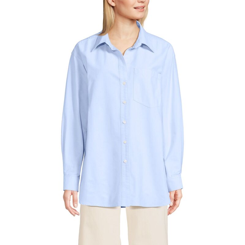ランズエンド レディース トップス Tシャツ オックスフォード Women's Lands' End Oversized Oxford Button Front Shirt Clear Blue Sky ブルー