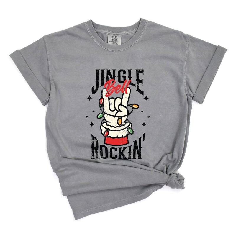 Simply Sage Market レディース トップス ティーシャツ Simply Sage Market Jingle Bell Rockin\u0027 Santa Glove - Womens Garment Dyed Tee Grey 薄墨色 トップス-レディースファッション