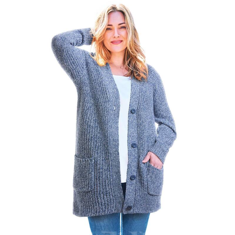 成人女性 ウィズはたご屋 レディース アウター 編み物・プルオーバー 付け加える大いさ ジレー Woman Within Plusize Button-Front Shaker Cardigan Royal Navy White 白いこと ニット・セーター-トップス
